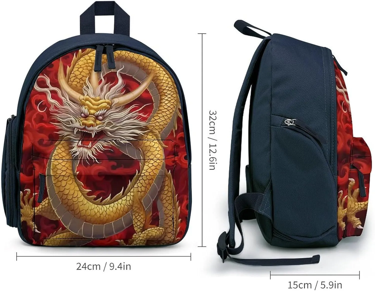 Chines Tradition Dragon Cute Backpack Small Daily Daypack Travel Shoulder Bag with Adjustable Strap Graphic Print