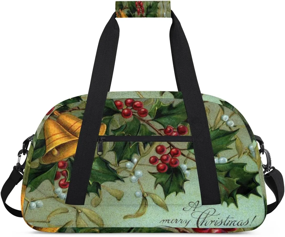 Christmas Bells Flowers Kids Overnighted Duffel Bag Carry-On Size & Ideal for School Practice or Weekender Travel with Zip and Shoulder Stra for Boys & Girls