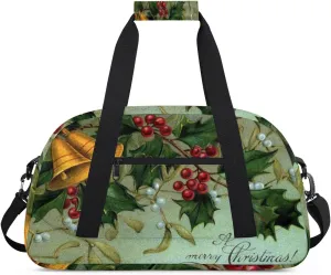 Christmas Bells Flowers Kids Overnighted Duffel Bag Carry-On Size & Ideal for School Practice or Weekender Travel with Zip and Shoulder Stra for Boys & Girls