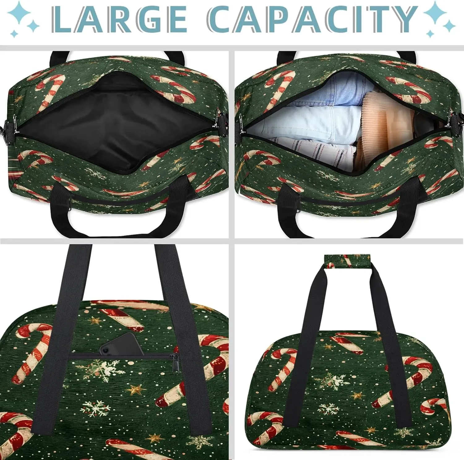 Christmas Candy Small Gym Bag 18 inch Carry On Duffel Bag for Weekender Travel Sports Workout Yoga Gymnastics Dance Ballet