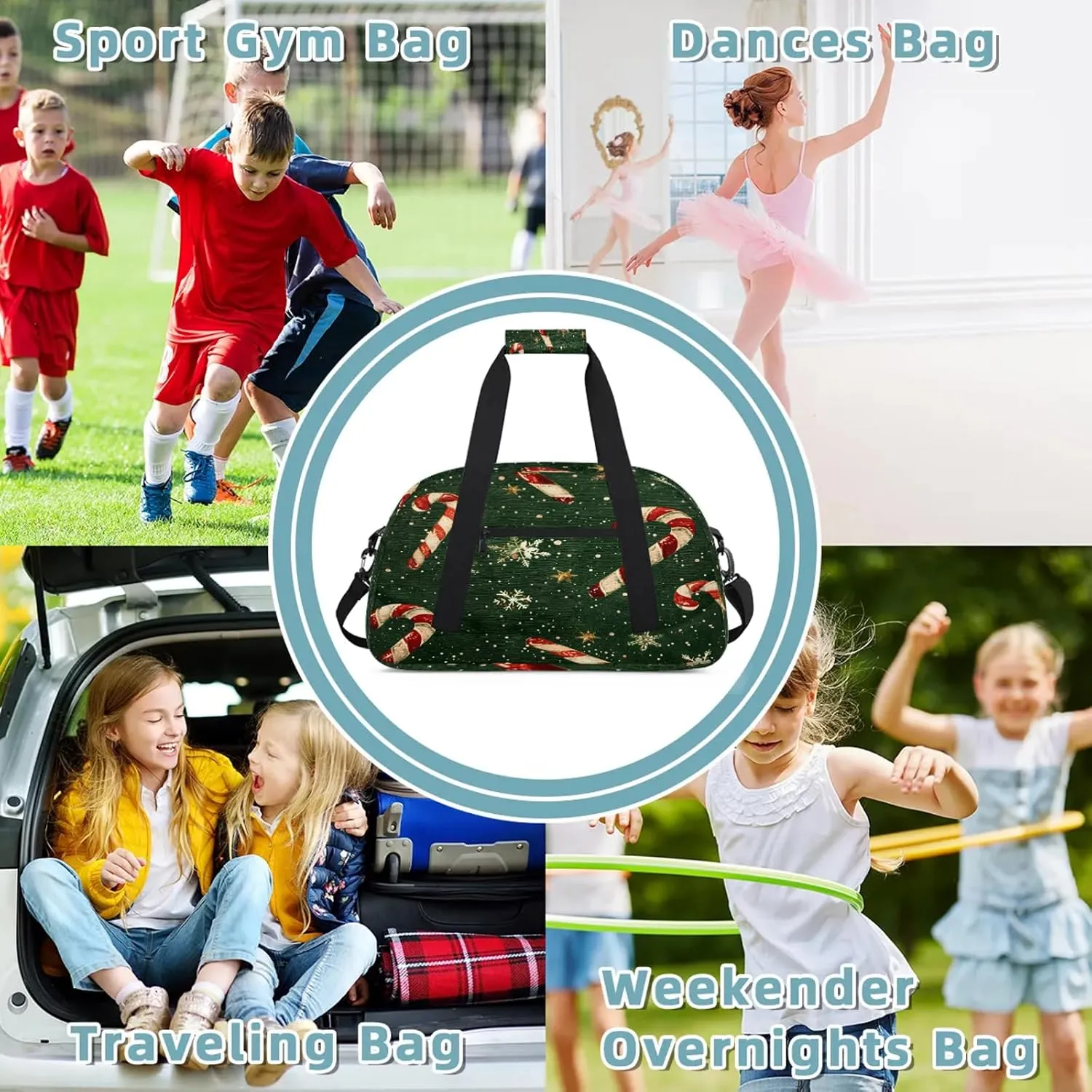Christmas Candy Small Gym Bag 18 inch Carry On Duffel Bag for Weekender Travel Sports Workout Yoga Gymnastics Dance Ballet