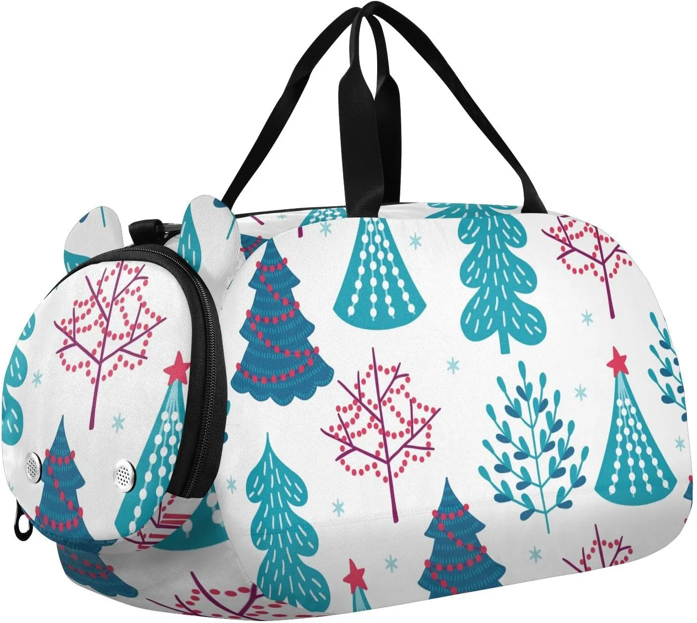 Christmas Fir Trees Snowflakes Gym Travel Duffel Bag with Shoe Compartment for Boys Girls - Gymnastics Sports Dance Football Travel Bag Teens Weekender Sleepover