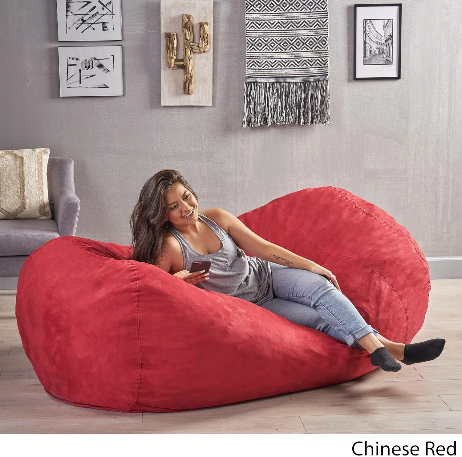 Christopher Knight Home CKH Suede Bean Bag, 8', Chinese Red