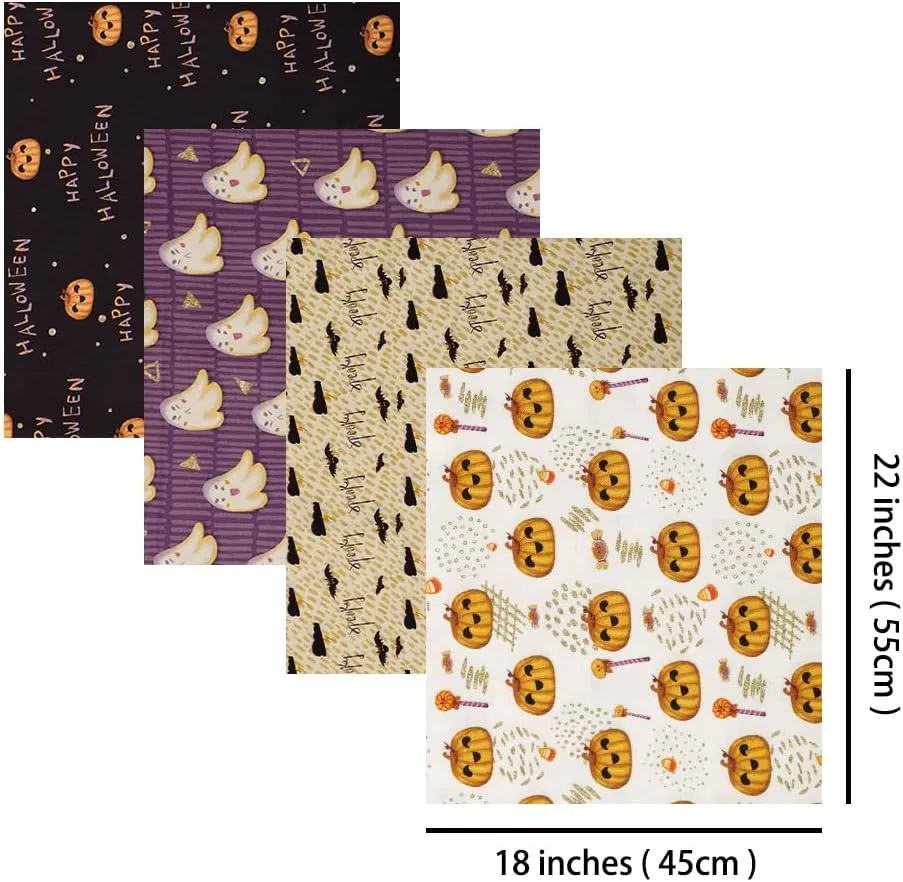 Chuanshui 8 PCS 21.6 x 18.5 inches (55 x 47 CM) 100% Cotton Craft Fabric Bundle for Patchwork 8 Different Pattern Pre-Cut Quilting Fabric Fat Quarter Square for DIY Craft Sewing (Halloween Pattern)