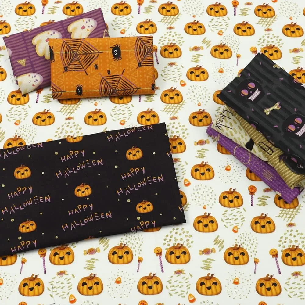 Chuanshui 8 PCS 21.6 x 18.5 inches (55 x 47 CM) 100% Cotton Craft Fabric Bundle for Patchwork 8 Different Pattern Pre-Cut Quilting Fabric Fat Quarter Square for DIY Craft Sewing (Halloween Pattern)