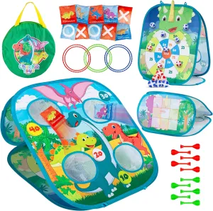 Chuchik Dinosaur/Unicorn 5in1 Animal Bean Bag Toss Game Toy Outdoor Games for Kids, Gift for 3 Year Old Boy Toys Birthday, Outside Toys for Toddlers 2-4 3-5 4-6 Cornhole Ring Yard Games for Kids