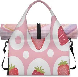 Circle Strawberry Women's Yoga Gym Bag - Adjustable shoulder strap with shoe compartment, large gym bag with multiple pockets for yoga mat, gym equipment and travel accessories
