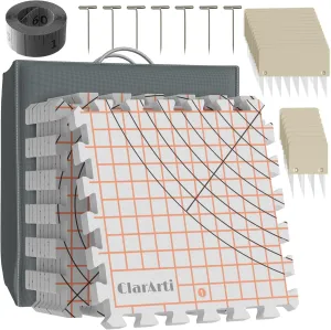 ClarArti - Peach Colored Blocking Mats for Knitting | Complete with 9 Interlocking Mats, 100 T-Pins, 12 Large Combs, 8 Small Combs, & 60’’ Tape Measure in a Felt Bag | Blocking Mats for Knitting