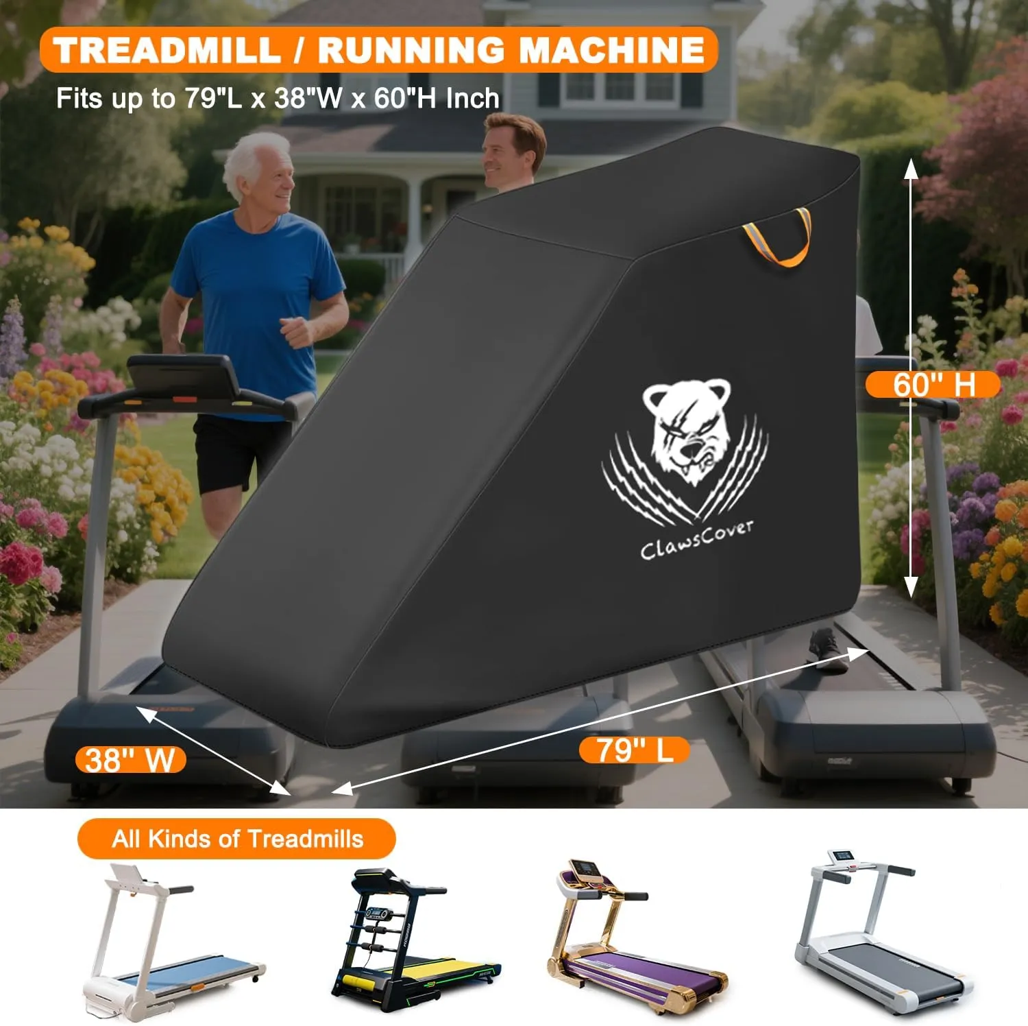 ClawsCover Treadmill Cover Waterproof Dustproof Running Machine Cover Exercise Workout Equipment Protective with Windproof Drawstring and Air Vents for Home Gym Indoor Outdoor