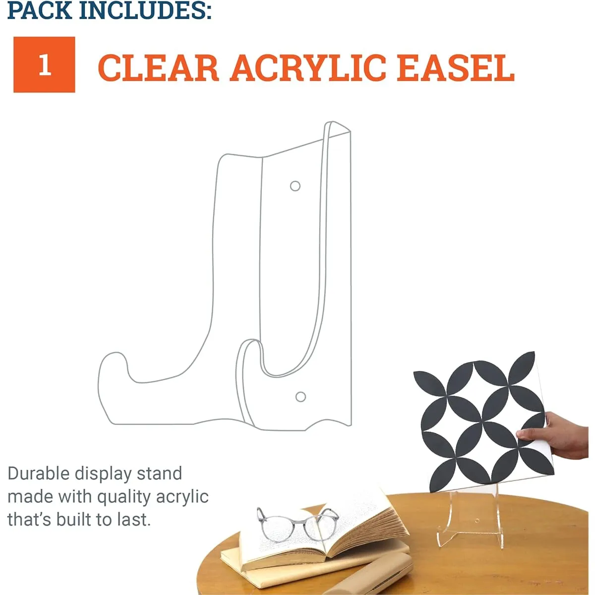 Clear Acrylic Easel - 6" Acrylic Display Stand for Picture Frames, Plaques, Ceramic Tiles, Plates and More