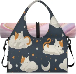 Cloud White Cat Women's Yoga Gym Bag - Adjustable shoulder strap with shoe compartment, large gym bag with multiple pockets for yoga mat, gym equipment and travel accessories