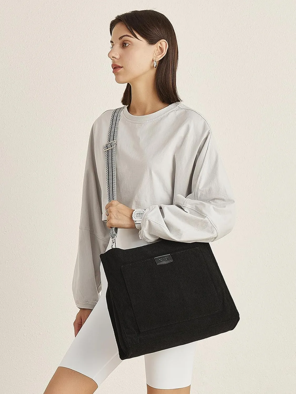 CLUCI Corduroy Tote Bag For Women Casual Zipper Tote Fashion Shoulder Handbag Hobo Bag