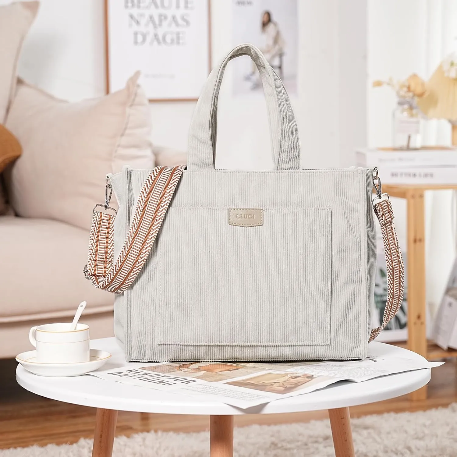 CLUCI Corduroy Tote Bag For Women Casual Zipper Tote Fashion Shoulder Handbag Hobo Bag