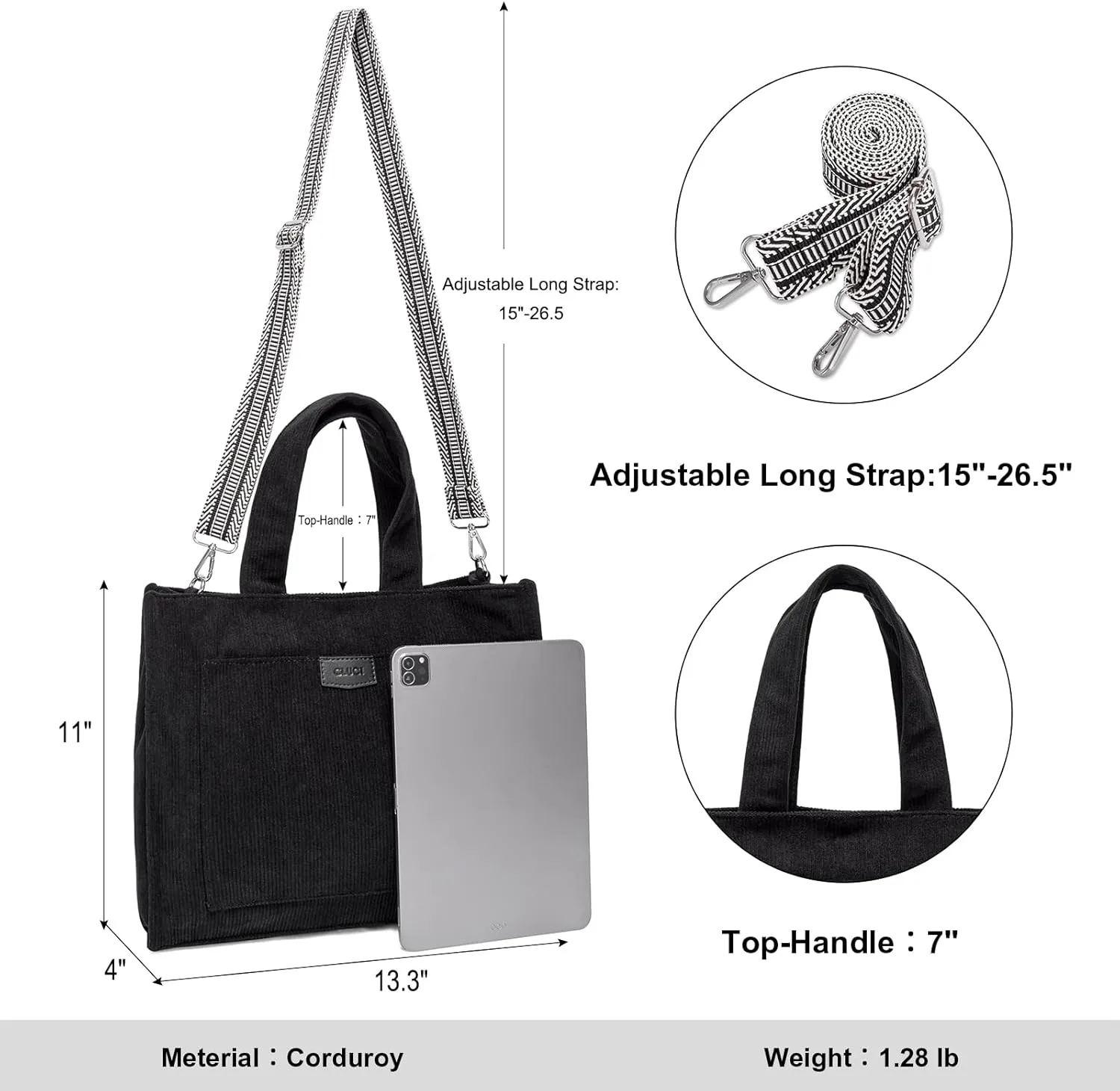 CLUCI Corduroy Tote Bag For Women Casual Zipper Tote Fashion Shoulder Handbag Hobo Bag