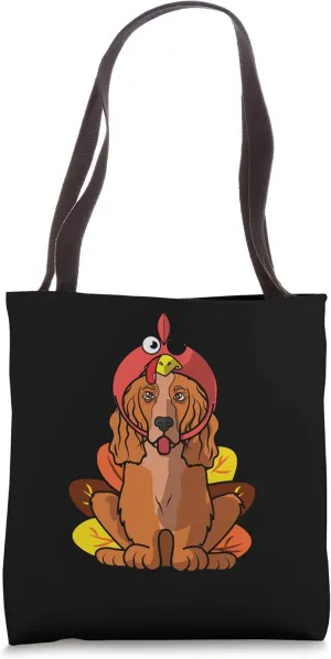 Cocker Spaniel Dog Greets Happy Thanksgiving Turkey Black Tote Bag