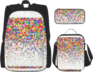 Colored Dots Art Print Versatile Adjustable Shoulder Fashion Backpack Lunch Bag Pencil Case Large Capacity