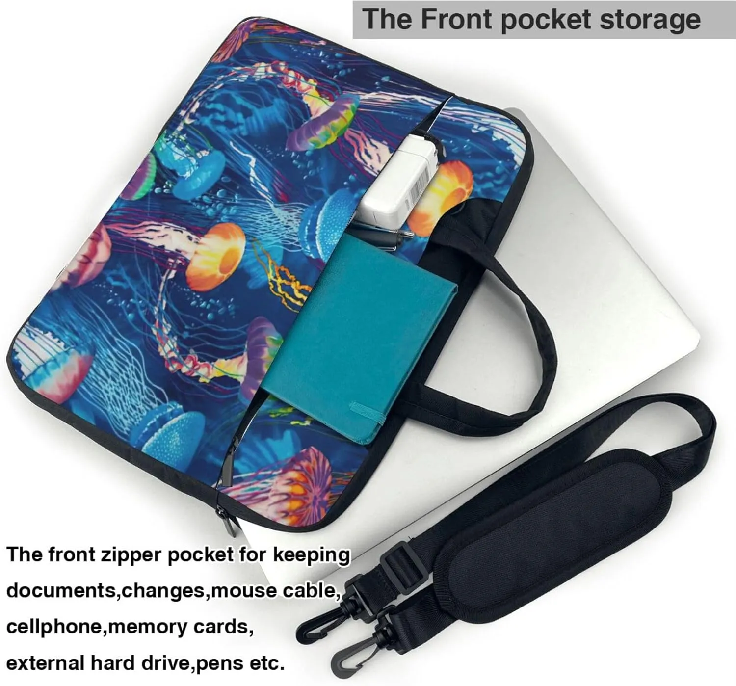 Colored jellyfish Print Versatile Laptop Bag Men's Laptop Case & Womenâ€™s Computer Bag with Shoulder Strap