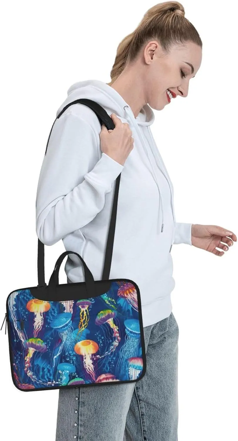 Colored jellyfish Print Versatile Laptop Bag Men's Laptop Case & Womenâ€™s Computer Bag with Shoulder Strap