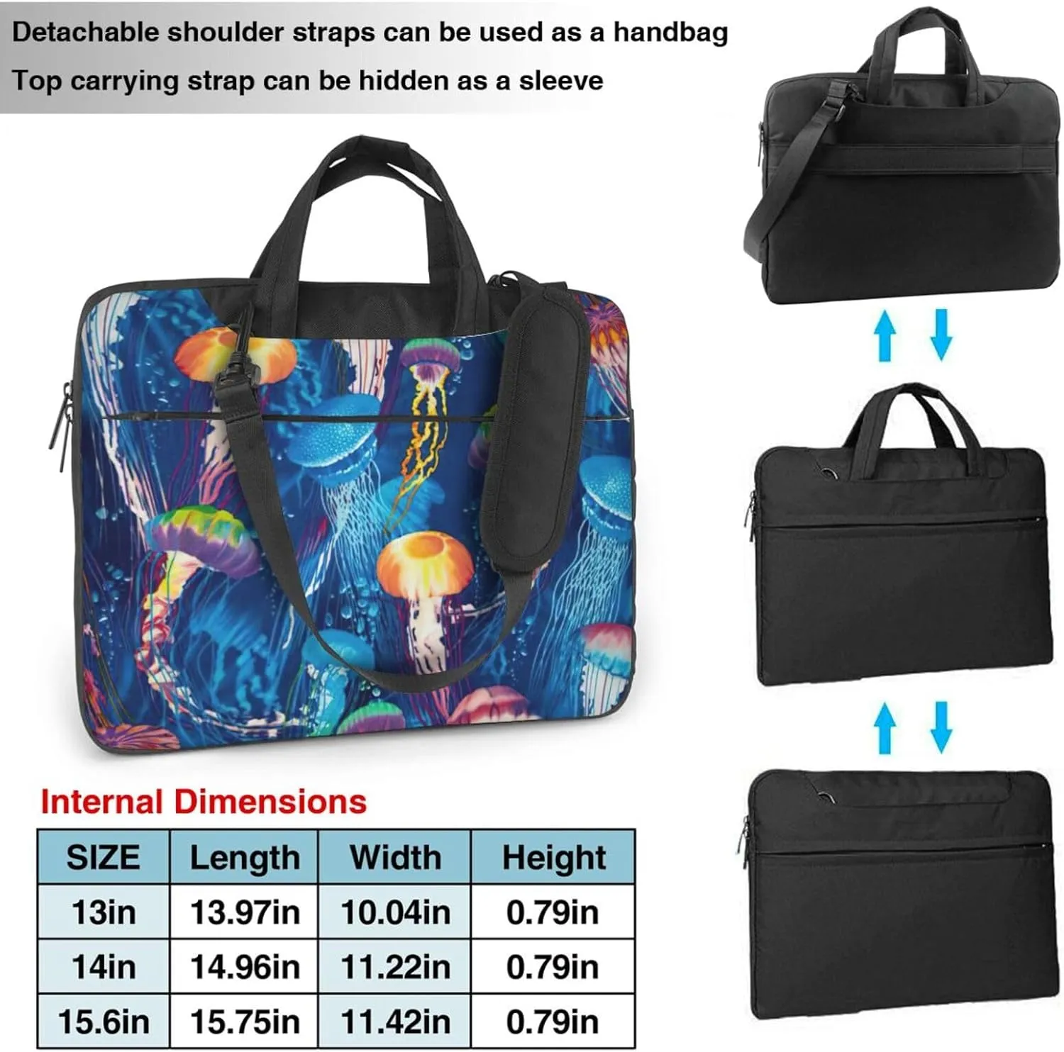 Colored jellyfish Print Versatile Laptop Bag Men's Laptop Case & Womenâ€™s Computer Bag with Shoulder Strap