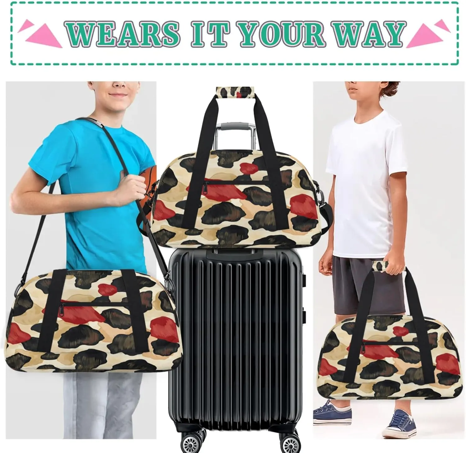Colored Leopard Print Gym Bag for Women Men, Sports Travel Duffel Bag Lightweight Workout Bag Carry On Overnight Weekender Bag