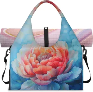 Colored peony Women's Yoga Gym Bag - Adjustable shoulder strap with shoe compartment, large gym bag with multiple pockets for yoga mat, gym equipment and travel accessories