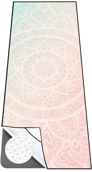 Colorful Star Large Yoga Towel with Corner Pockets, Non Slip Grip Dots Sweat Absorbent Hot Yoga Mat Towels, Yoga Blankets with Travel Bag, Mat Cover for Workout, Gym, Fitness - 74"x26", Pink Mandala