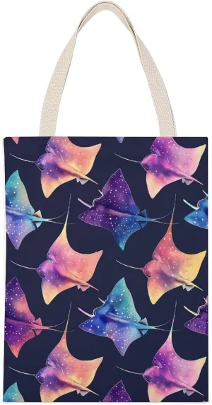 Colorful Stingray Printed Canvas Tote Bags Shoulder Bag Reusable Grocery Shopping Handbag DIY Gifts 14"x18"