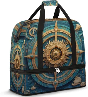 Compass Printed Foldable Duffle Bag with Shoes Compartment Large Capacity Waterproof Travel Weekender Bag Overnight Bag for Sports Gym