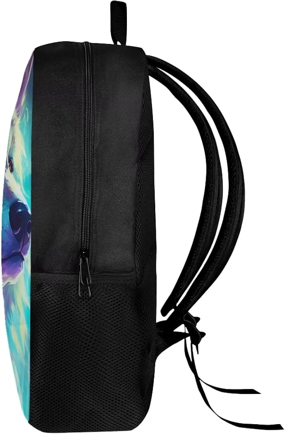 Cool Wolf Backpack for Boys Girls Novelty Cute Graphic Animal Print School Backpack 17 Inch Student Lightweight Comfy Black Kids Bookbag with Side Mesh Pocket