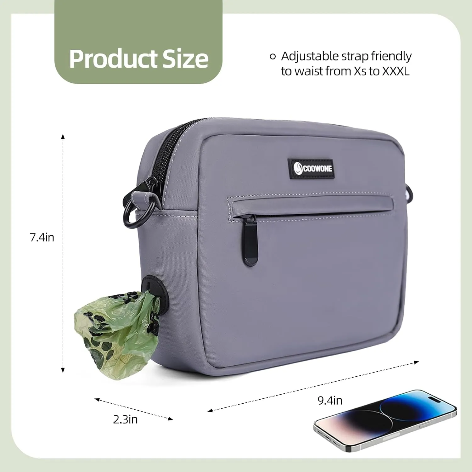 COOWONE Dog Training Treat Pouch for Treats, Kibbles, Toys, Fanny Pack with Small Pouch, Cross-Body Bag Built in Poop Dispenser, Pet Food Carrier Bag Outdoor Travel Shoulder Bag (Light Gray)