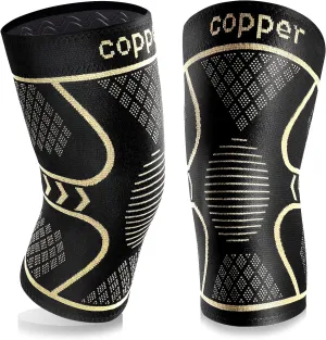 Copper Knee Braces for Women and Men 2 Pack, Knee Compression Sleeve for Knee Pain, Arthritis,ACL, Meniscus Tear, Joint Pain Relief, Knee Support for Running, Working Out, Fitness, Weightlifting-M