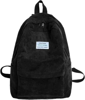 Corduroy Backpack, Travel Casual Rucksack Daypack Capacity Book Bag Laptop Bag for Women Men, Black