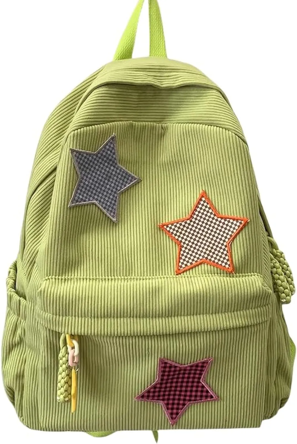 Corduroy Backpack with Star Pattern, Trendy and Versatile, Fits 14'' Laptop Large Capacity Daily Commute (Green)