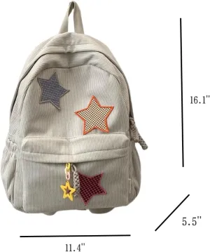 Corduroy Backpack with Star Pattern, Trendy and Versatile, Fits 14'' Laptop Large Capacity Daily Commute (Red)