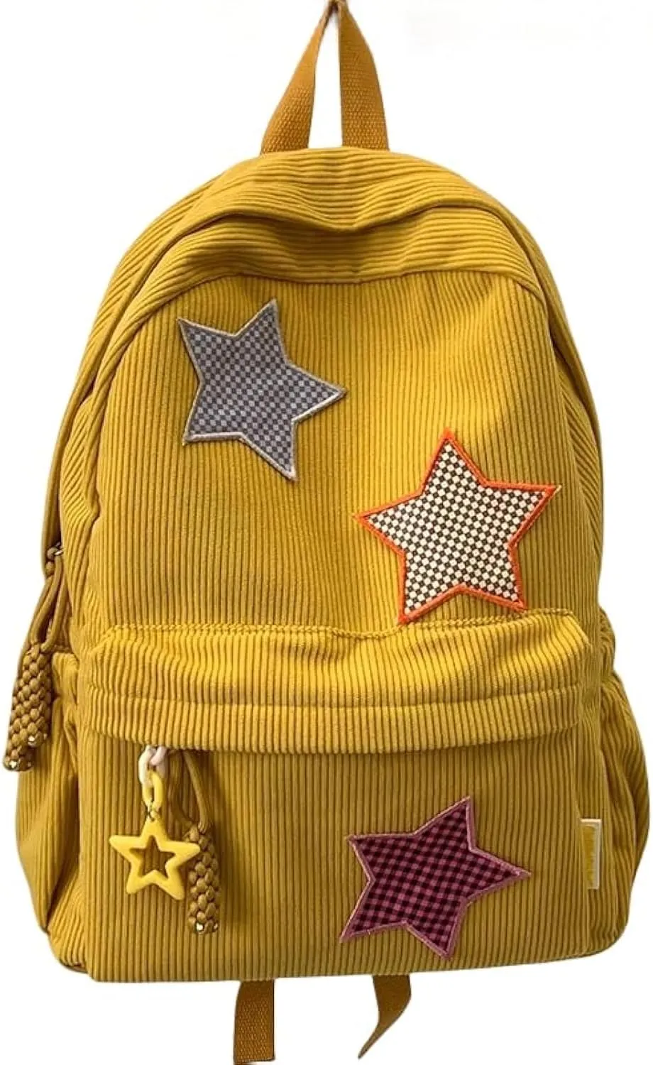 Corduroy Backpack with Star Pattern, Trendy and Versatile, Fits 14'' Laptop Large Capacity Daily Commute (Yellow)