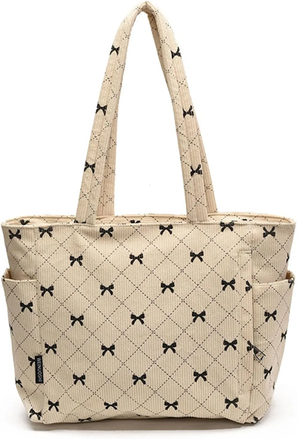 Corduroy Bow Tote Bag for Women Cute Bow Print Shoulder Purse Handbag Corduroy Underarm Bag Trendy Handbag Purse for Travel