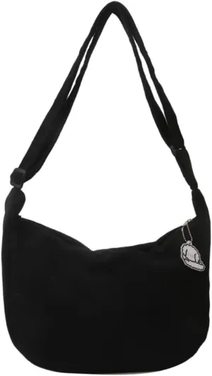 Corduroy Crescent Bag Crossbody for Women Hobo Sling Purses Bag for Men Teen Trendy Fanny Pack (black)