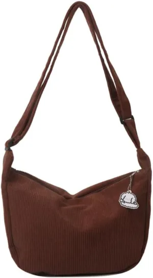 Corduroy Crescent Bag Crossbody for Women Hobo Sling Purses Bag for Men Teen Trendy Fanny Pack (dark brown)