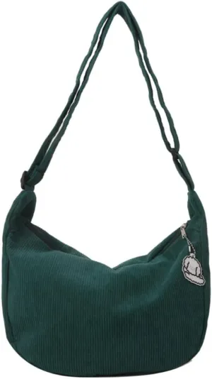 Corduroy Crescent Bag Crossbody for Women Hobo Sling Purses Bag for Men Teen Trendy Fanny Pack (dark green)