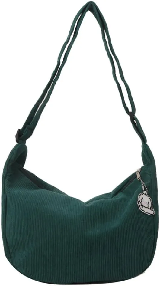 Corduroy Crescent Bag Crossbody for Women Hobo Sling Purses Bag for Men Teen Trendy Fanny Pack (dark green)