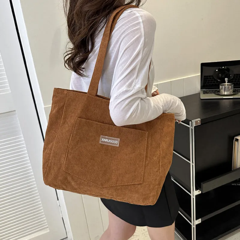 Corduroy Large Capacity Tote Bag