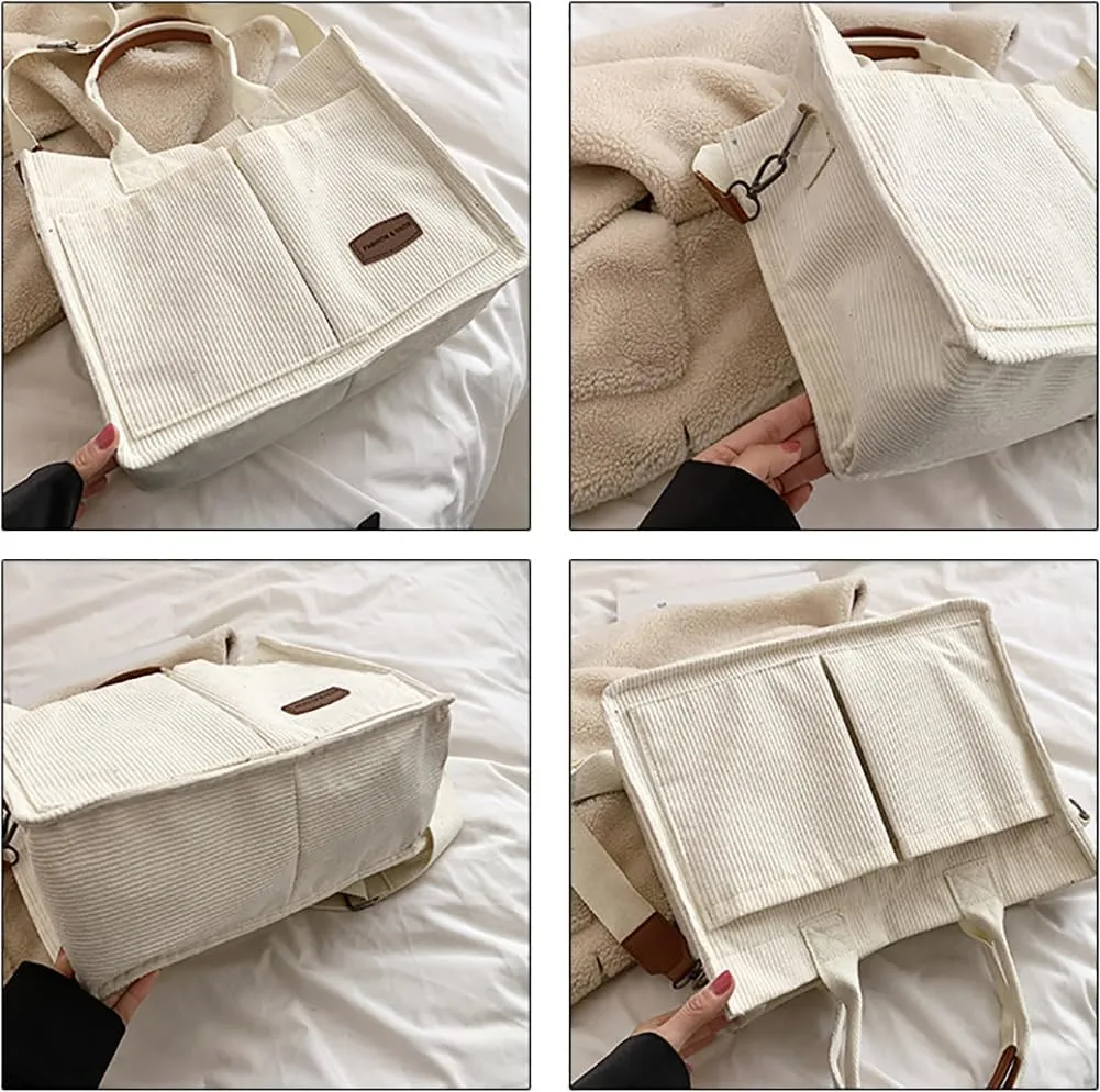 Corduroy Tote Bag for Women Fashion Multi-pocket Handbags Casual Crossbody Hobo Bag Cute Satchel Shoulder Bag 2024