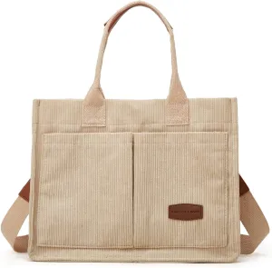 Corduroy Tote Bag for Women Fashion Multi-pocket Handbags Casual Crossbody Hobo Bag Cute Satchel Shoulder Bag 2024