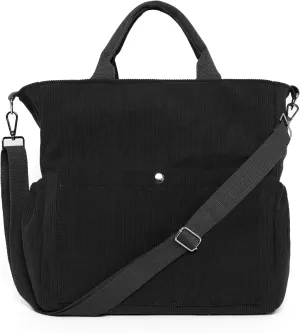 Corduroy Tote Bag for Women Large Crossbody Bags Shoulder Tote Bag with Multi Pockets Satchel Bags Handbag for Work