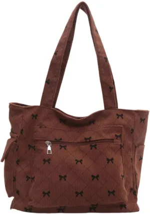 Corduroy Tote Bag for Women Large Shoulder Bag Cute Purse Work Bag for College Business Shopping