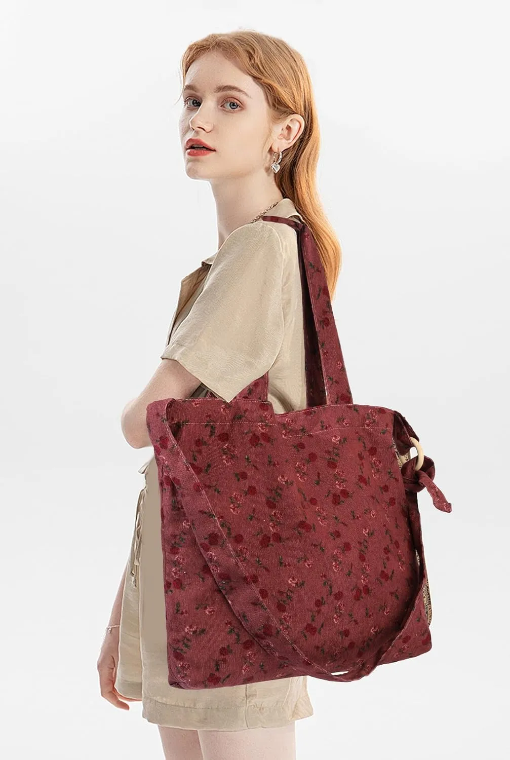 Corduroy Tote Bag for Women Large Shoulder Bag with Canvas Lining Inner Pocket Cute Crossbody bag for Work Travel