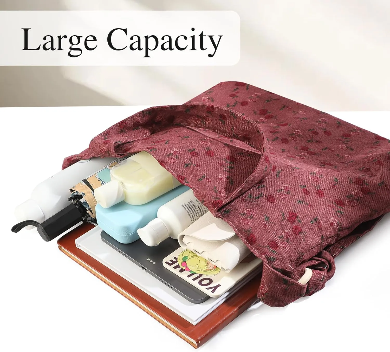 Corduroy Tote Bag for Women Large Shoulder Bag with Canvas Lining Inner Pocket Cute Crossbody bag for Work Travel