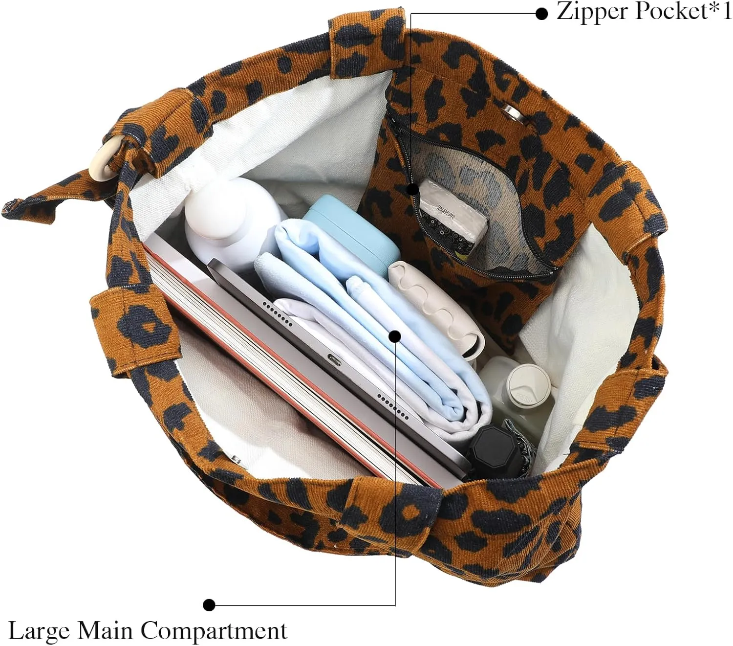 Corduroy Tote Bag for Women Large Shoulder Bag with Canvas Lining Inner Pocket Cute Crossbody bag for Work Travel