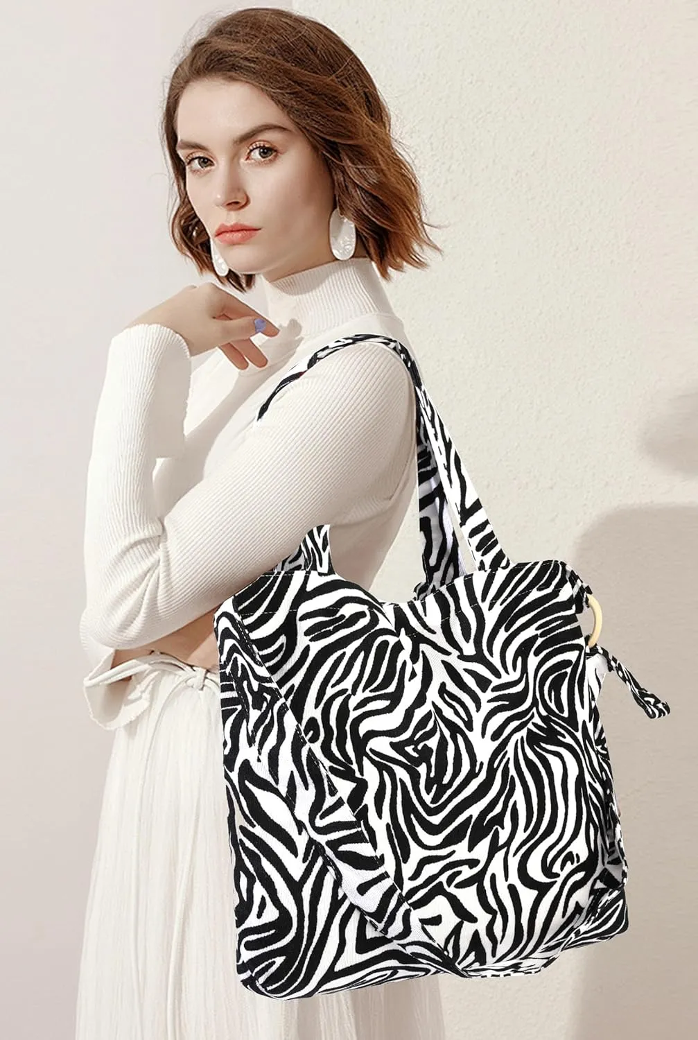 Corduroy Tote Bag for Women Large Shoulder Bag with Canvas Lining Inner Pocket Cute Crossbody bag for Work Travel