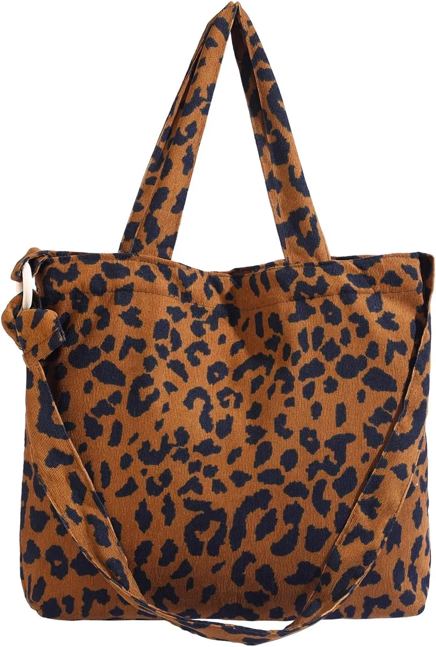 Corduroy Tote Bag for Women Large Shoulder Bag with Canvas Lining Inner Pocket Cute Crossbody bag for Work Travel
